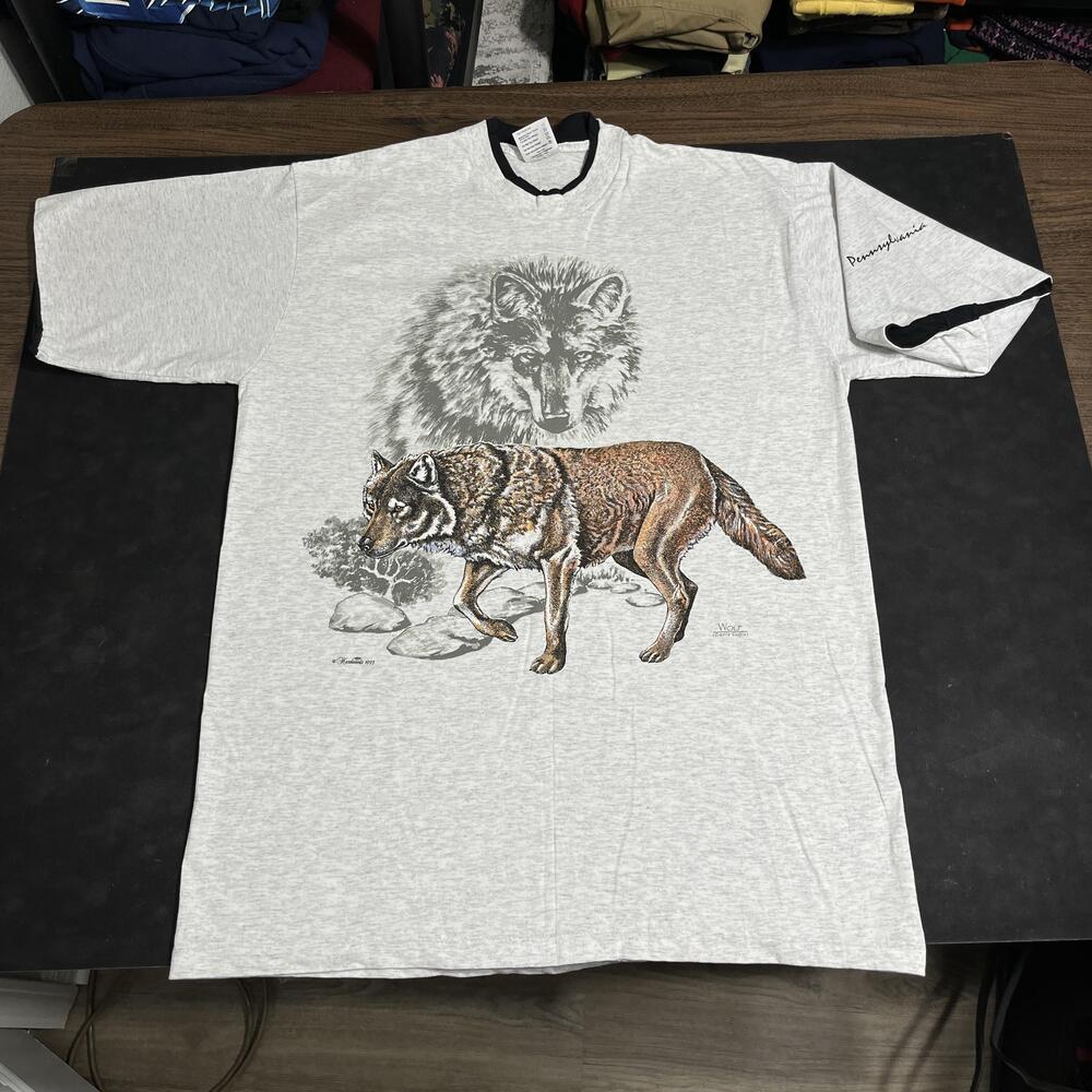 Vintage Habitat Red Wolf Shirt Mountain Pennsylvania Ringer Nature Tee 1990s